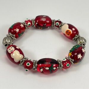 VINTAGE LAMP WORK GLASS BEAD STRETCH BRACELET CHRISTMAS 6” Chunky Bold Classic